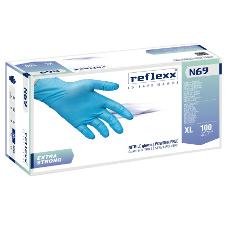 Guanti in nitrile extra strong N69 senza polvere taglia XL azzurro Reflexx conf. 100 pezzi