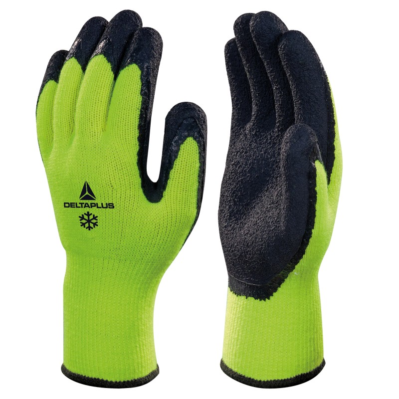 Guanti da lavoro Apollon Winter acrilico felpato palmo in schiuma di lattice taglia 10 giallo fluo/nero Deltaplus