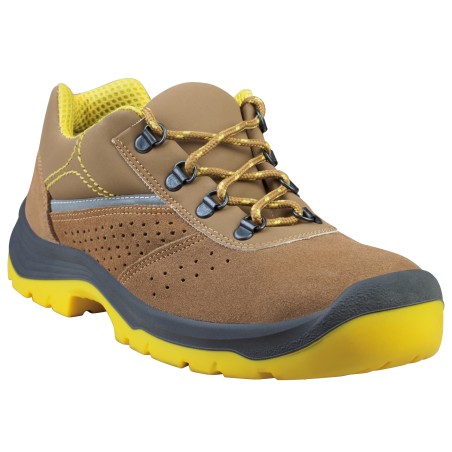 Calzatura di sicurezza Rimini 4 S1P SRC pelle scamosciata perforata numero 40 beige/giallo Deltaplus