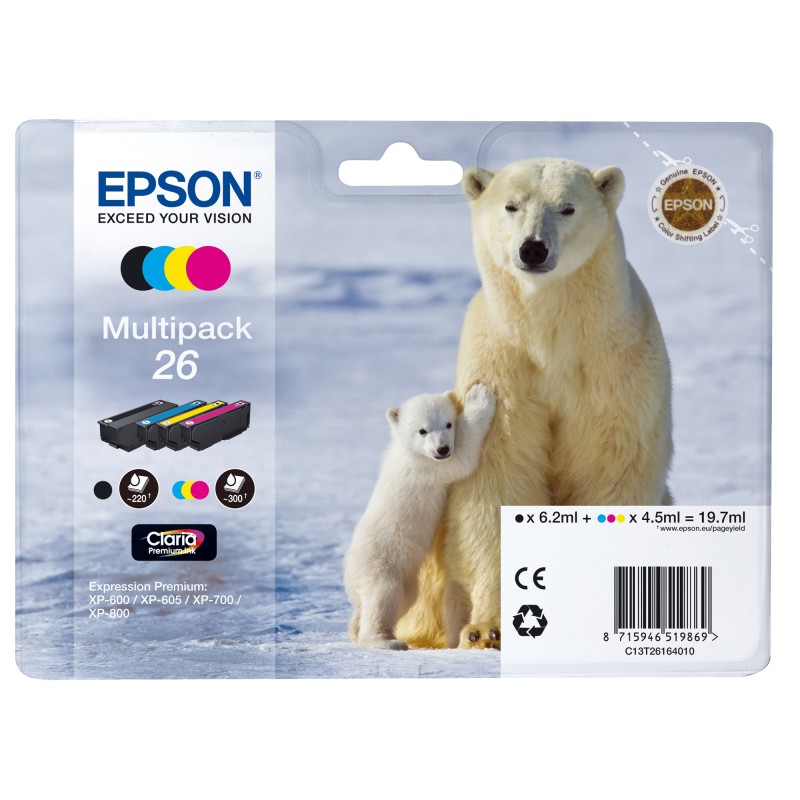Epson Multipack Cartuccia ink 26 C/M/Y/K C13T26164010 C/M/Y 4