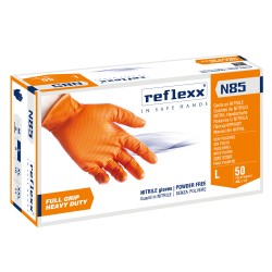 Guanti in nitrile N85 ultra resistenti tg L arancione Reflexx conf. 50 pezzi