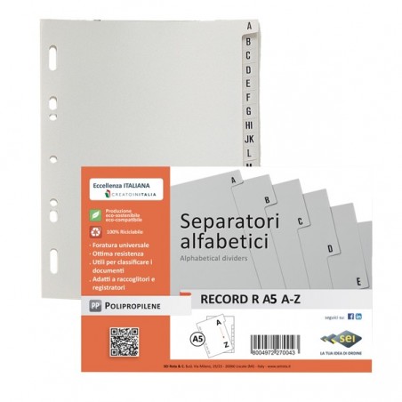 Separatore alfabetico A/Z Record R PPL 15x21 cm A5 grigio Sei Rota
