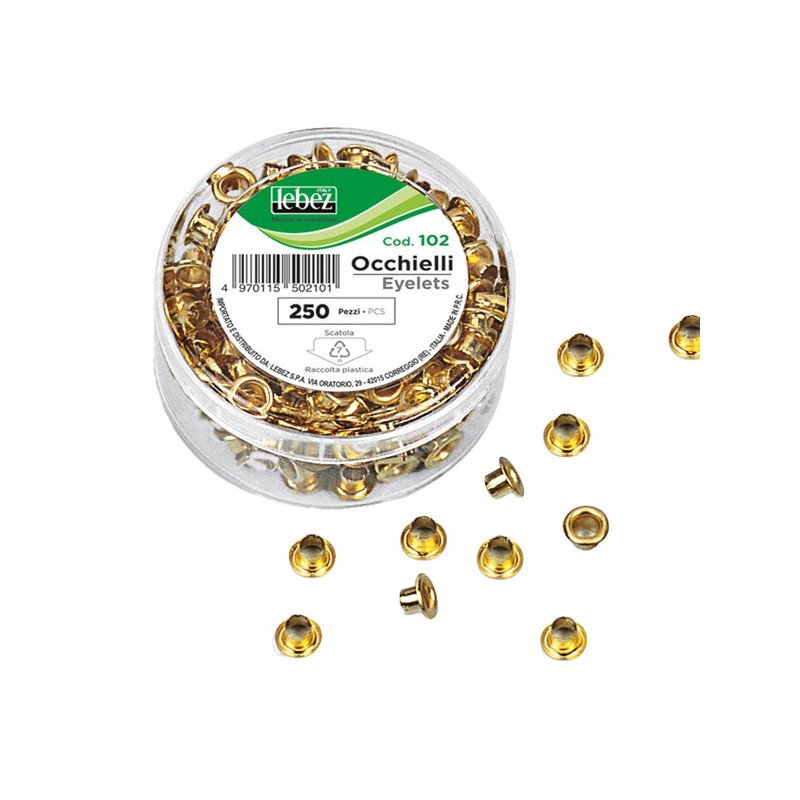 Occhielli ottonati per occhiellatrice diametro 5 mm oro Lebez conf. 250 pezzi
