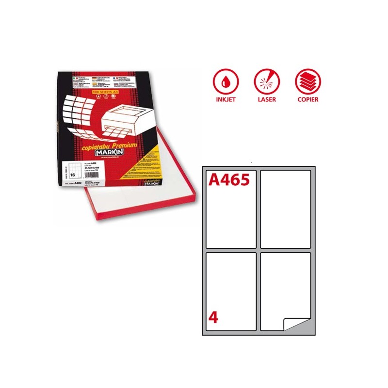 Etichette adesive A/465 in carta angoli arrotondati permanenti 139 x 99,1 mm 4 et/fg 100 fogli bianco Markin