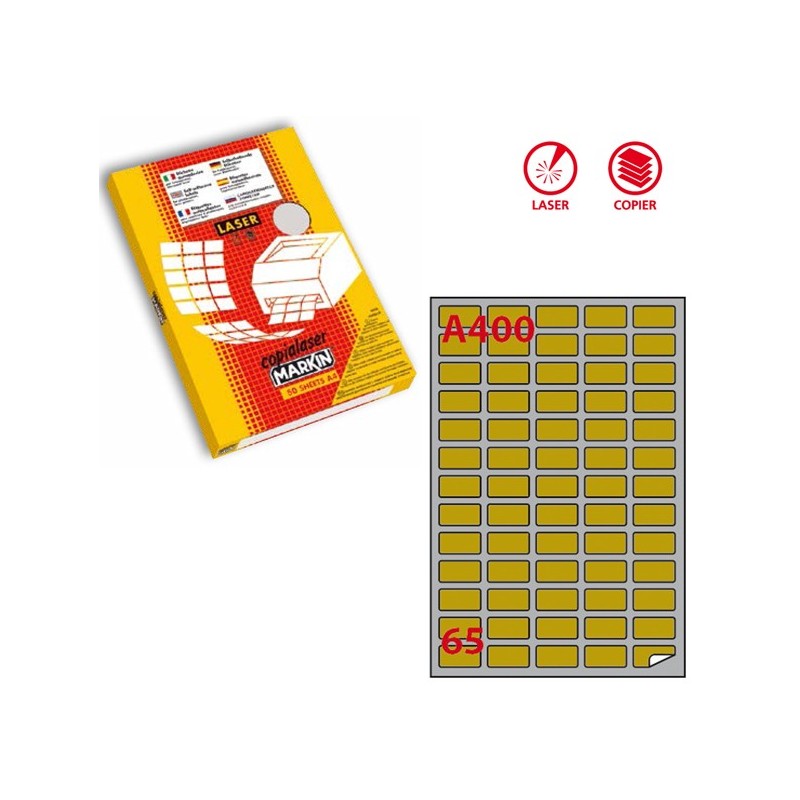 Etichette adesive A/400 in carta angoli arrotondati laser permanenti 38,1 x 21,2 mm 65 et/fg 100 fogli oro Markin