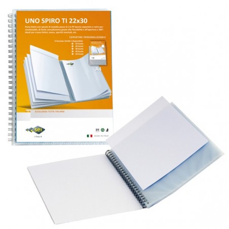 Portalistini personalizzabile Uno Spiro TI con spirale 22x30 cm 30 buste blu Sei Rota
