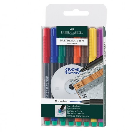 Pennarello Multimark universale permanente con gomma punta media 1,0mm astuccio 8 colori Faber Castell
