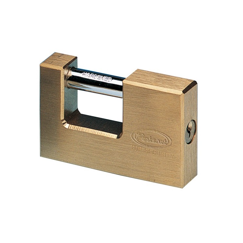 Lucchetto corazzato per saracinesca ottone massiccio 7,7x5x1,6cm oro Metalplus