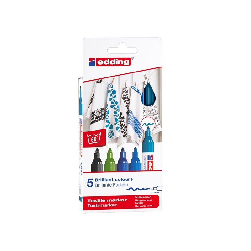 Marcatori per tessuto 4500 punta tonda 2 3 mm colori assortiti freddi Edding astuccio 5 pezzi