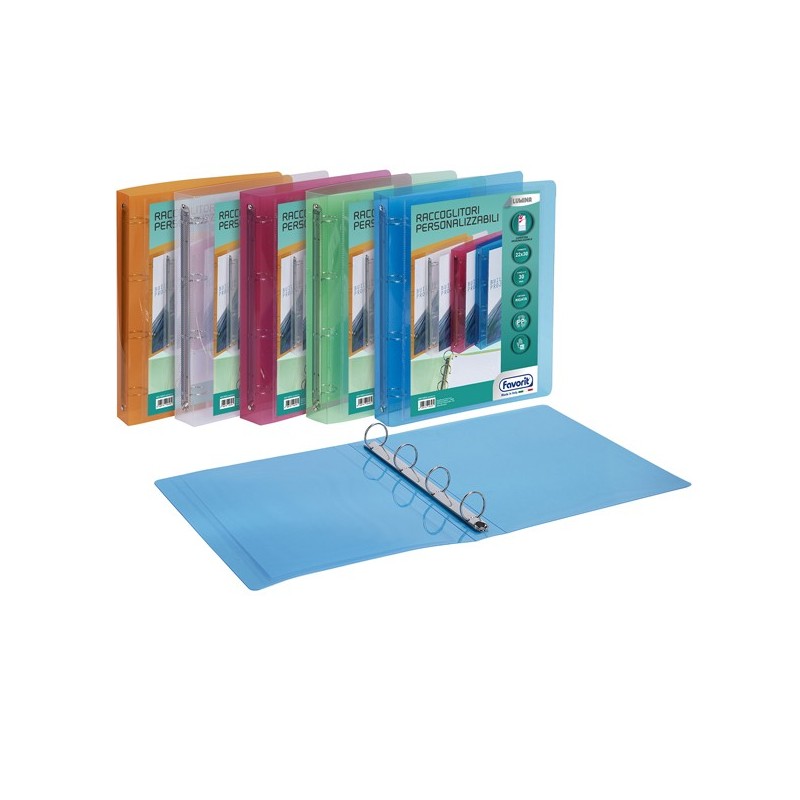 Raccoglitore personalizzabile Lumina 4 anelli tondi 30 mm 22 x 30 cm PP colori assortiti Favorit
