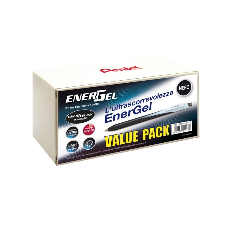 Roller a scatto Energel Slim punta 0,7 mm nero value pack 20+4 pezzi