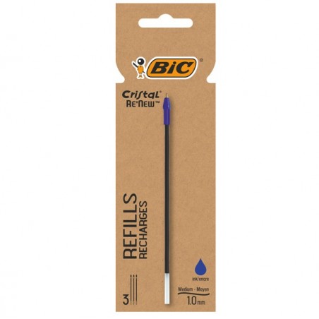 Refill sfera Cristal® Re'New punta 1 mm blu BIC® blister 3 pezzi
