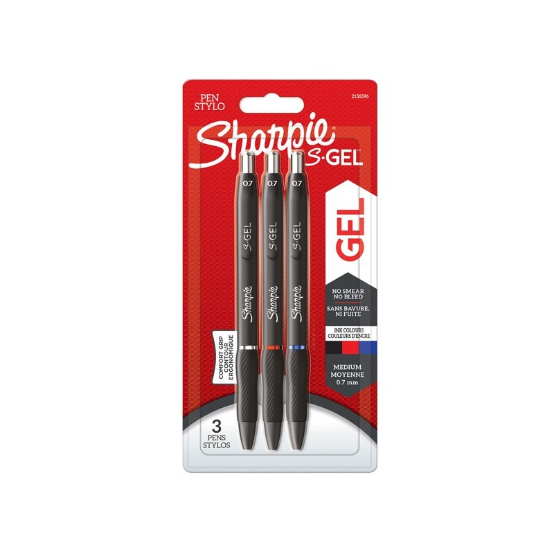 Penna gel a scatto 0.7 mm nero/blu/rosso Sharpie conf. 3 pezzi